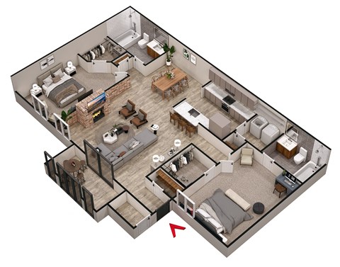 2 bed 2 bath B5 Floor Plan at Parc at 1875, College Park, Georgia